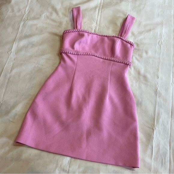 Rebecca Vallance- Pink Square Neck Braid Detail Rochelle Mini Dress Size 6 - Picture 4 of 12